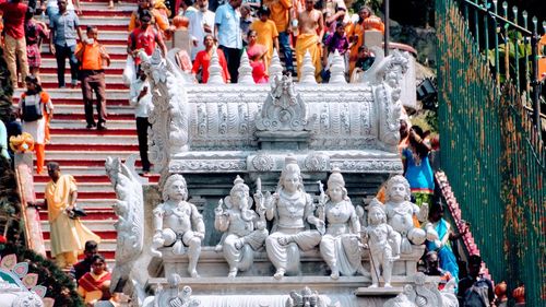 High angle view of statues