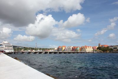 Panoramic view of sea and buildings against sky