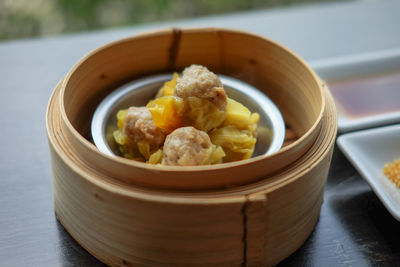 Close-up of rice in bowl on table