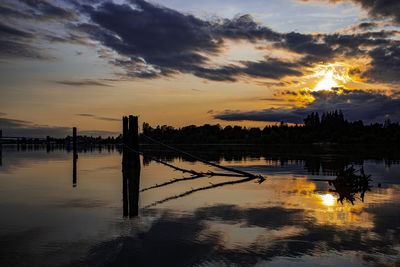 Scenic view of river against sky during sunset