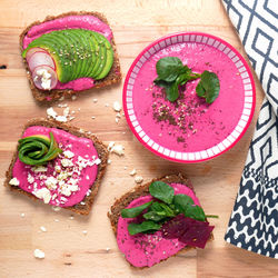 High angle view of vegetables on cutting board