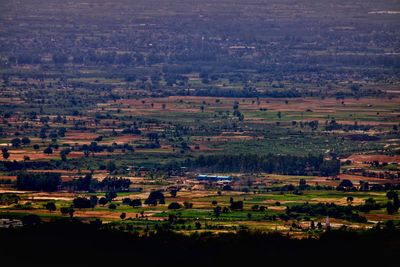 High angle view of landscape and buildings