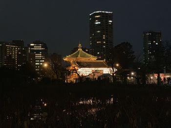 Illuminated buildings in city at night