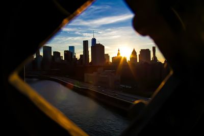 City skyline at sunset