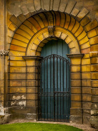 Closed door of building