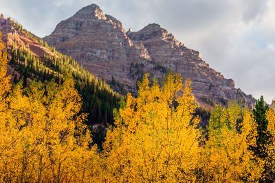 Scenic view of mountains against sky during autumn