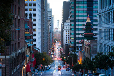 Modern buildings in city at dusk