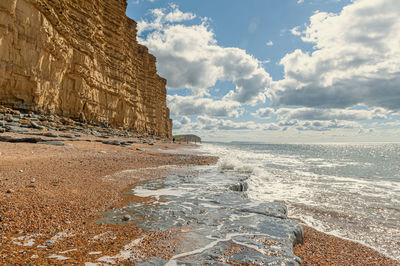 Scenic view of sea against cloudy sky