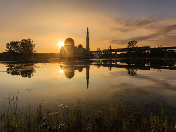 Scenic view of lake against sky during sunset