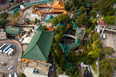 High angle view of buildings in town