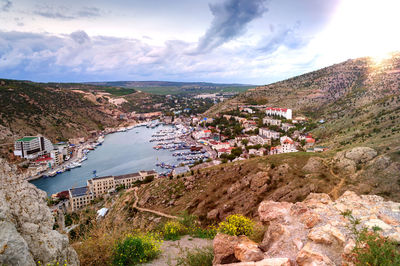 High angle view of townscape against sky