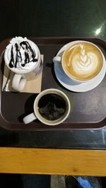 High angle view of coffee on table