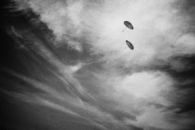 Low angle view of person paragliding against sky