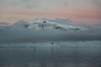 Scenic view of lake against sky during sunset