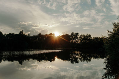 Scenic view of lake against sky during sunset