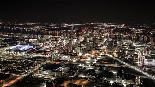 High angle view of city at night