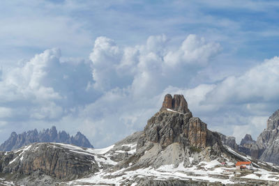 Panoramic view of snowcapped mountains against sky