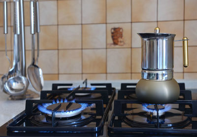 Burning gas, gas stove burner, hob in the kitchen