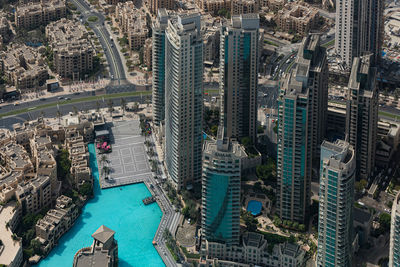 High angle view of buildings in city