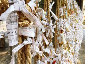 Close-up of padlocks hanging