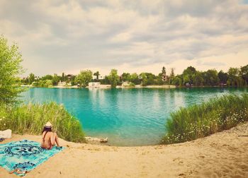 Scenic view of lake against sky