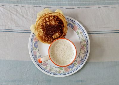 Directly above shot of breakfast served on table