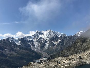 Scenic view of snowcapped mountains against sky