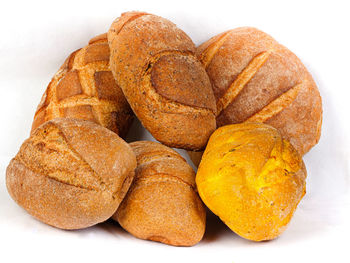 Close-up of bread on white background