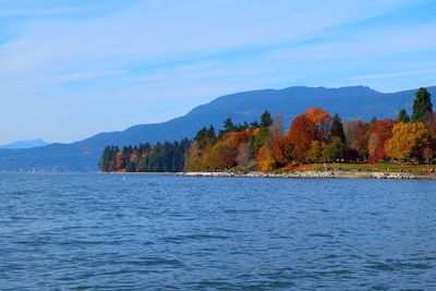 Scenic view of lake against sky during autumn