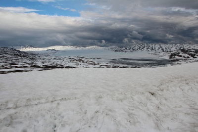 Scenic view of sea against sky during winter