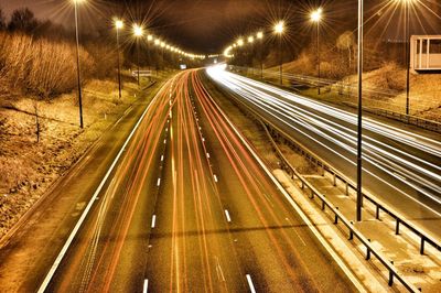 Light trails on road at night