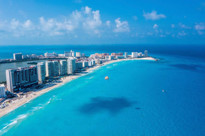 Aerial view of punta norte beach, cancun, mexico.