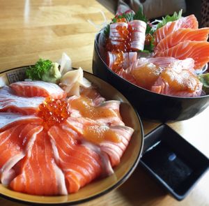 Close-up of seafood in plate on table