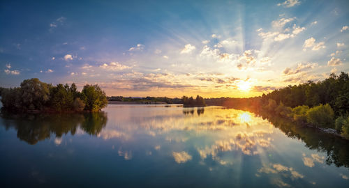 Scenic view of lake against sky during sunset