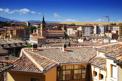 High angle view of townscape against sky