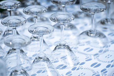 Close-up of empty glasses on table