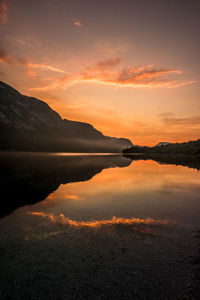 Scenic view of lake against sky during sunset