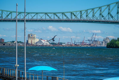View of bridge over sea against blue sky