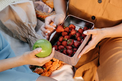 High angle view of woman holding fruits