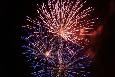 Low angle view of firework display at night