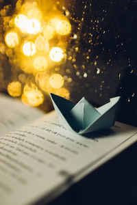 Close-up of open book on table