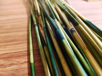 Close-up of colored pencils on table