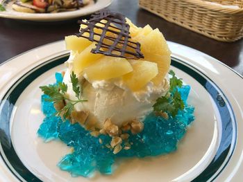 High angle view of ice cream in plate