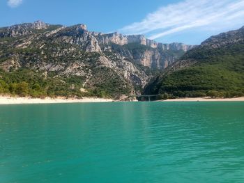 Scenic view of bay against sky