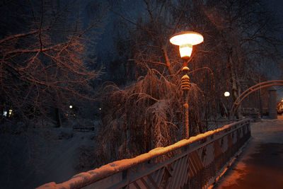 Illuminated street light in city at night