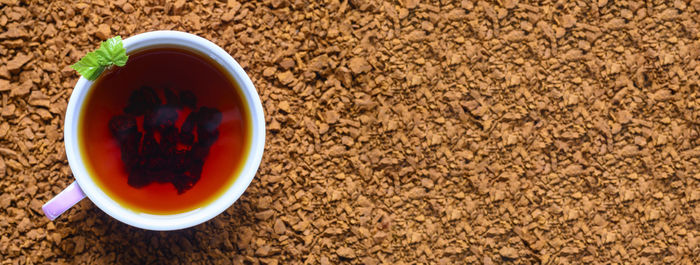 High angle view of tea in bowl