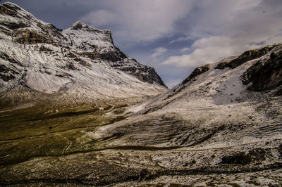 Scenic view of snowcapped mountains against sky