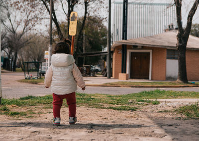 Portrait of babygirl first steps