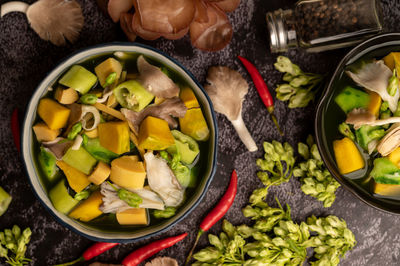 High angle view of vegetables in bowl