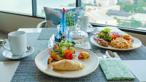 High angle view of food on table